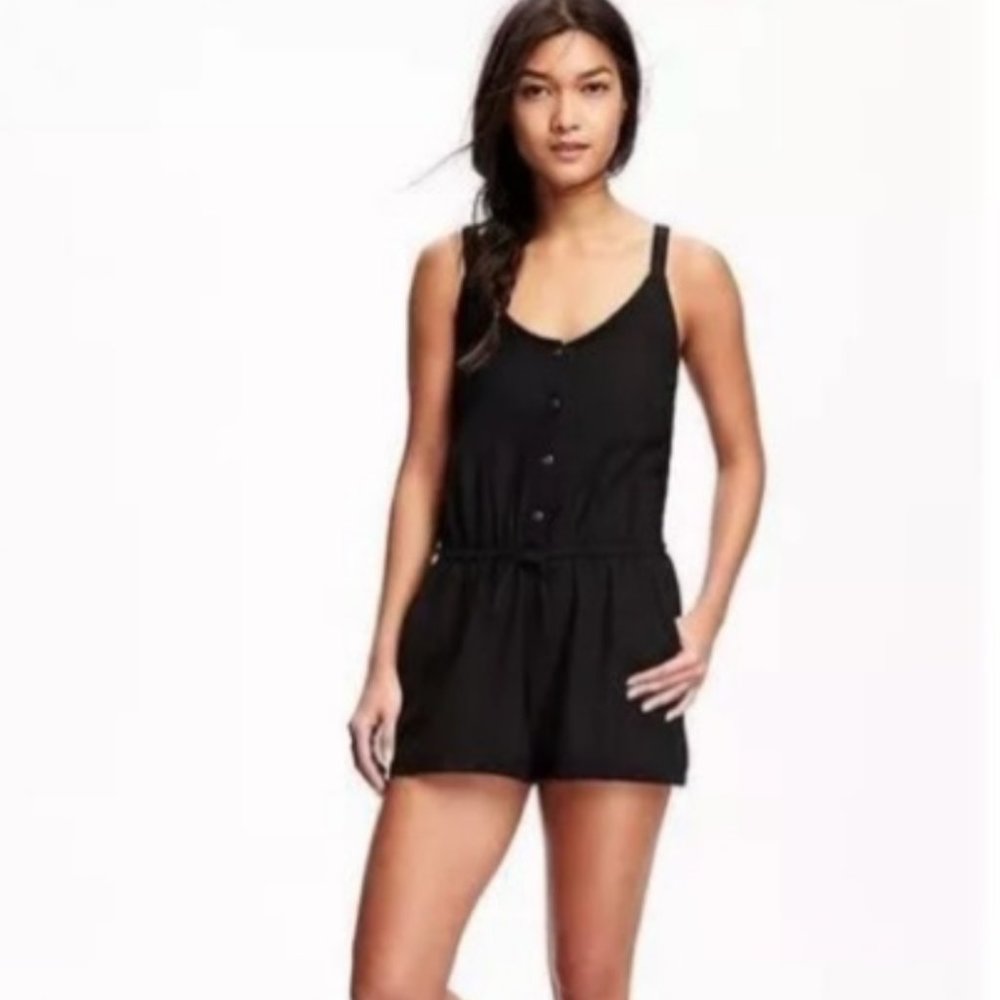 Old Navy Black Linen Blend Romper